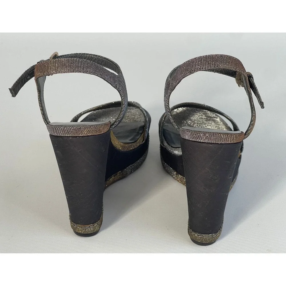 Stuart Weitzman Wedge Sandals Size 9.5 Metallic Platform Women